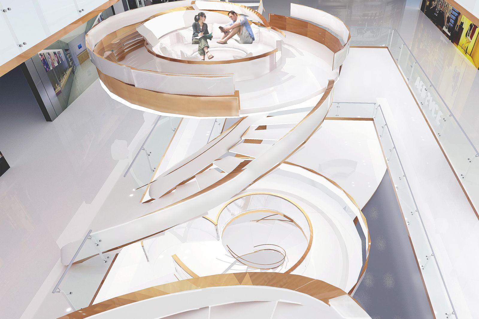 The “Ribbonic Platform” designed by HKDI graduate of the Higher Diploma in Interior Design TAM Kwan-yiu encourages visitors to appreciate the artistic showpieces in the mall.